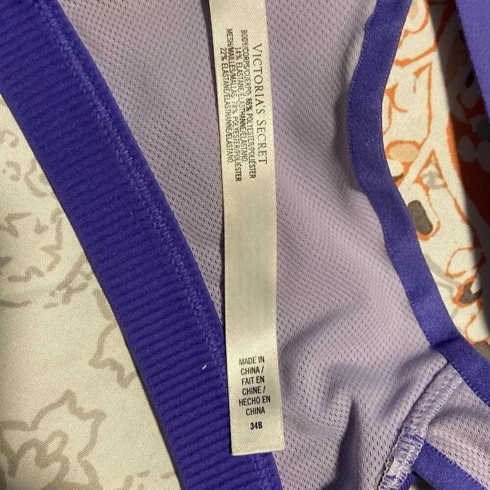 Victoria's Secret VSX Front Zip Racerback Padded Workout Sports Bra Purple 34B